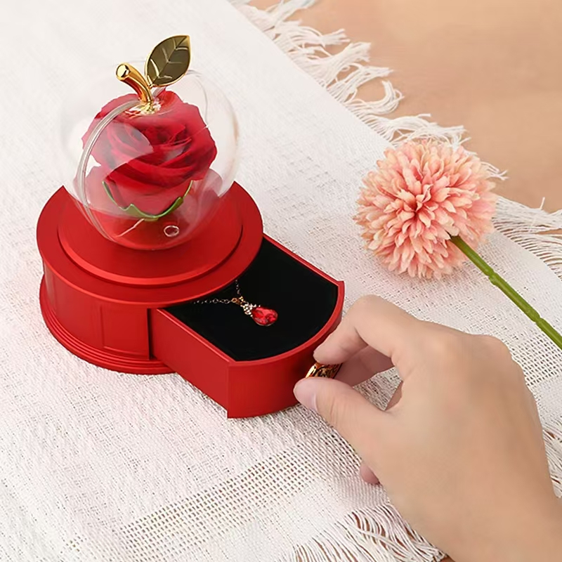 Round Jewelry Box with Rose Drawer