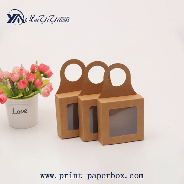 Kraft paper red wine gift box with hook PVC window gift box